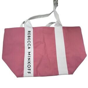 Rebecca Minkoff‎ Pink Cotton white trim Canvas Gym Shoulder Strap Lined Tote Bag